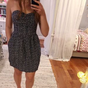 Navy floral strapless sundress with pockets